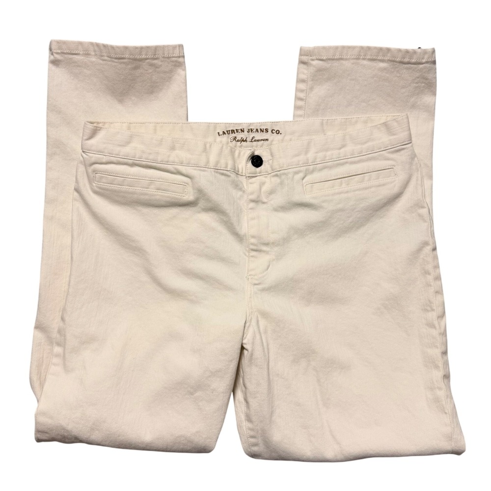 Lauren Ralph Lauren White Straight Leg Ankle Zip Jeans Womens 12 Mid‎ Rise Denim